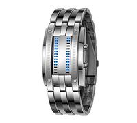 AIMES Mens Binary Watch Casual Sports Digital Lava Matrix Blue LED Digital Wristwatch Classic Creative Fashion Black Bracelet Square Blue Watches Unisex Dress Wrist Watches, Silver, Digital