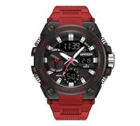 AIMES Mens Military Sport Watch Waterproof Big Display Dual Date Multifunction Tactical Work Watch with LED Alarm Stopwatch, 3311-Red, Casual Fashion Outdoor Sports Work Watch