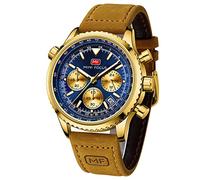 AIMES Mens Watches Chronograph Waterproof Sport Military Watch for Men Analog Quartz Movement Stylish Wrist Watch Elegant Gift Watch for Men, A2-gold blue