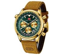 AIMES Mens Watches Chronograph Waterproof Sport Military Watch for Men Analog Quartz Movement Stylish Wrist Watch Elegant Gift Watch for Men, A2-gold green