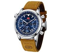 AIMES Mens Watches Chronograph Waterproof Sport Military Watch for Men Analog Quartz Movement Stylish Wrist Watch Elegant Gift Watch for Men, A2-brown blue
