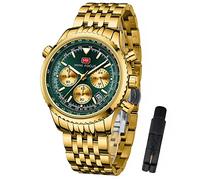 AIMES Mens Watches for Men Casual Chronograph Waterproof Sport Military Watch Analog Quartz Movement Stylish Luxury Dress Wrist Watch Elegant Gift Watch for Men, S-gold green, Fashion Luxury Business