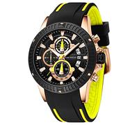 AIMES Mens Watches for Men Casual Chronograph Waterproof Sport Military Watch Analog Quartz Movement Stylish Luxury Dress Wrist Watch Elegant Gift Watch for Men, yellow, Chronograph