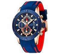 AIMES Mens Watches for Men Casual Chronograph Waterproof Sport Military Watch Analog Quartz Movement Stylish Luxury Dress Wrist Watch Elegant Gift Watch for Men, blue red, Chronograph