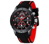 AIMES Mens Watches for Men Casual Chronograph Waterproof Sport Military Watch Analog Quartz Movement Stylish Luxury Dress Wrist Watch Elegant Gift Watch for Men, black red, Chronograph