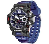 AIMES Men's Watches Sports Outdoor Waterproof Military Watch for Men Large Dual Time Zone Date Multi Function Casul Work Wristwatch Tactics LED Alarm Stopwatch, 8072-Camouflage blue, sports casual
