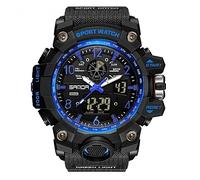 AIMES Mens Watches Sports Outdoor Waterproof Military Watch for Men Tactical Watch Analog Digital Date Alarm Stopwatch Black Blue Multi-Function Tactics Big Face Wristwatch for Men, black blue-3169,