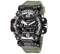 AIMES Mens Watches Sports Outdoor Waterproof Military Watch for Men Tactical Watch Analog Digital Date Alarm Stopwatch Multi-Function Tactics Big Face Wristwatch for Men, 8072-Army green, Sport Casual