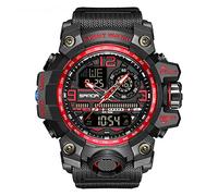 AIMES Men's Watches Sports Outdoor Waterproof Military Wrist Watch Tactical Date Multi Function Large Face LED Alarm Stopwatch for Men, 3133-Red, Sport Casual Fashion Dress