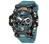 AIMES Men's Watches Tactical Outdoor Sports Waterproof Military Watch Analog Digital Date Multi Function Large Dual Display Mens Wristwatch, 8072-Blue green, Sport Casual Fashion Dress