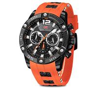 AIMES Mens Watches Military Sport Waterproof Chronograph Watch Luminous Silicon Strap Casual Watches for Men Fashion Analog Quartz Business Wrist Watch Clock, orange, Casual Fashion Sport
