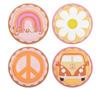 AimFun 48 Pcs Groovy Party Plates Retro Hippie Boho Paper Plates 60s 70s Party Decorations 9" Daisy Flower Peace Round Disposable Plates for Birthday Baby Shower Wedding Bridal Tableware