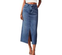 AiMgFUN Jean Skirt for Women Denim Skirt with Pockets Mid Waist Long Split Skirts, 002n-dark Blue, M