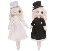 AiMiAO 2 Pack Gothic Rag Dolls, Halloween Decorative Dolls with Hats, Creepy Cute Fabric Dolls for Spooky Party Collection
