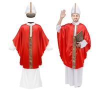 AiMiAO Pope Costume Robe Priest Biblical Catholic Bishop Shawl Hat Suit Adult Halloween Cosplay Pope Outfits