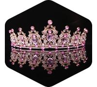 Aimilcall Gold Pink Wedding Crystal Tiaras and Crowns for Women, Bride Queen Crown Headband Princess Quinceanera Headpieces for Birthday Prom Pageant Party (A3)
