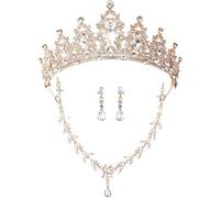 Aimilcall Tiaras Crown And Jewelry Sets for women,Tiaras Earrings and Necklace for Wedding, Birthday,Rhinestone Crystal Bridal Jewelry Sets for Costume Birthday Party Prom A8, M, Alloy Steel, Crystal