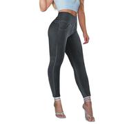 AIMILIA Crossover Jeggings for Women Tummy Control High Waist Pull On Stretchy Jeans Denim Leggings with Pockets Slimming, Dark Gray, S