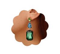 Aimimier Boho Big Rectangle Crystal Dangle Earrings Vintage Shining Teardrop Rhinestone Drop Earrings Statement Geometric Earrings for Women, 2.4in, Metal, crystal