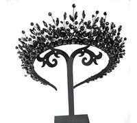 Aimimer Bridal Black Crystal Tiara Crown Handmade Baroque Headband Luxury Wide Hair Hoop Princess Prom Party Hair Jewelry for Women and Girls