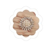 Aimimimier Boho Vintage Large Flower Crystal Pearl Ring Flower Statement Rings Adjustable Shiny Rhinestone Engagement Ring Ball Party Cocktail Jewelry for Women Girls