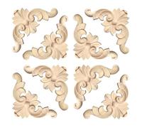 Aiminjey 20 Pcs Decorative Wood Flower Carved Appliques 3.1inch Corner Onlay DIY Unpainted Solid Wooden Carved Corner Decal for Furniture Wardrobe Mirror Photo Frame Closet Decoration (3.1inch)