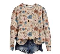 AIMITAG Fall Wildflower Sweatshirt Women Casual Long Sleeve Printed Flowers Shirts Boho Cottagecore Floral Autumn Pullover, Multicolour2, Large