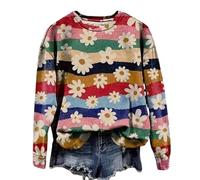 AIMITAG Fall Wildflower Sweatshirt Women Casual Long Sleeve Printed Flowers Shirts Boho Cottagecore Floral Autumn Pullover, Multicolour1, Large