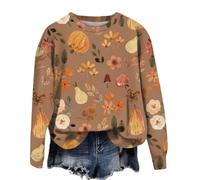 AIMITAG Fall Wildflower Sweatshirt Women Casual Long Sleeve Printed Flowers Shirts Boho Cottagecore Floral Autumn Pullover, Brown1, L