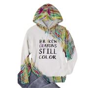AIMITAG Funny Letter Print Hoodie Women Mental Health Awareness Hoodie Casual Fall Long Sleeve Kangaroo Pocket Hoodie, White, Medium