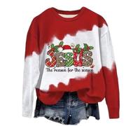 AIMITAG Jesus Is The Reason For The Season Sweatshirt Womens Christmas Day Gift Faith Christian Tops Religious Pullover, Red, XXL