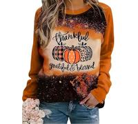 AIMITAG Thankful Grateful Blessed Thanksgiving Sweatshirt for Women Halloween Plaid Pumpkin Pullover Fall Long Sleeve Tops, Orange, Medium