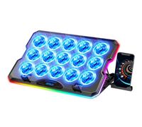 AIMIUZI Laptop Cooling Pad, Gaming Laptop Fan Cooler with 15 Quiet Fans for 12-17.3 Inch Notebook, Slim Portable RGB Laptop Cooling Stand with 7 Height Adjustable,2 USB Ports, Phone Stand