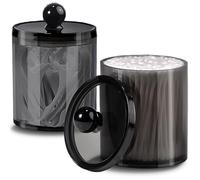 AIMIXUN 2 Pack Cotton Buds Dispenser, Cotton Pad Holder, 10 oz Clear Black Cotton Swab Holder Cotton Round Holder, Apothecary Jar Set Canister Storage Organization for Cotton Ball, Round Pads, Floss