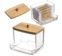AIMIXUN 2 Pcs Cotton Bud Dispenser, Cotton Swab Dispenser with Bamboo Lids, Qtip Holder Makeup Organizer Holder Bathroom Canisters Bamboo Cosmetic Storage Jars Storage Containers for Floss