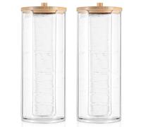 AIMIXUN 2 Pcs Cotton Round Holder, Cotton Pad Holder with Bamboo Lids, Makeup Storage Cotton Pad Dispenser Bathroom Canisters Cosmetic Organizer Storage Containers for Cotton Ball Hairband Tie