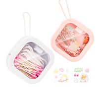 AIMIXUN 2 PCS Hair Tie Organizer Portable Qtip Holder Jewelry Crafts Holder Travel Dispenser Small Stackable Storage Box for Cotton Pads Swabs, Hairpins, Candy, Earrings 1 White+1 Pink (With Stickers)
