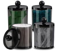 AIMIXUN 4 Pack Cotton Buds Dispenser, Cotton Pad Holder, Clear Black Cotton Swab Holder Cotton Round Holder, Apothecary Jar Set Bathroom Canister Storage Organization for Cotton Ball, Round Pads