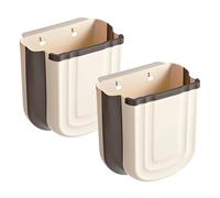 Aimkeoulee 2 Pack Kitchen Hanging Trash Can, 2.4 Gallon / 9L Collapsible Waste Bin, Small Kitchen Compost Bin for Food Scraps, Wall Mounted Garbage Can for Bathroom, Car, RV（Khaki）