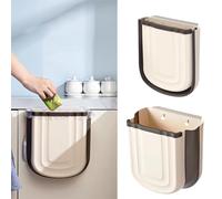 Aimkeoulee Kitchen Hanging Trash Can, 2.4 Gallon / 9L Collapsible Waste Bin, Small Kitchen Compost Bin for Food Scraps, Wall Mounted Garbage Can for Bathroom, Car, RV(Khaki)