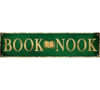 Aimlayton Book Nook Metal Sign 4x16in Boho Reading Plaque for Library Classroom Study Room Wall Decor