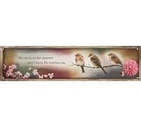 Aimlayton His Eye Is On The Sparrow Metal Sign 4x16in Inspirational Scripture Plaque for Christian Home Wall Gift