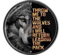 Aimlayton Throw Me To The Wolves Metal Sign 8x8in Motivational Plaque for Office Gym Wall Leadership Quote Art