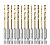 AIMLENTOOL 13PC 1/8" Titanium Coated Twist Hex Shank Drill Bit Set, 135 Degree Tip HSS Drill Bit Sets, Impact Driver Drill Bits for Wood, Steel, Metal, Plastic with Quick Change Design
