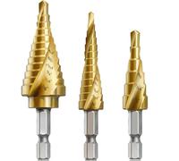 AIMLENTOOL 3PC Step Drill Bit Set, 1/4" Hex Shank High-Speed Steel Spiral Grooved Step Drill Bit for Sheet Aluminium Metal Wood Hole Drilling, 31 Step Sizes Taper Drill bit Set for DIY Lovers