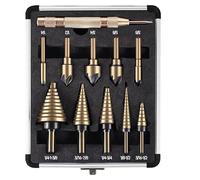 AIMLENTOOL 5Pcs Step Drill Bit & 5Pcs Countersink Drill Bit Set, Titanium Coated, HSS Step Bit, 50 Sizes of Step Bit for Metal with Aluminum Case, Multiple Hole Stepped Up Bits for DIY