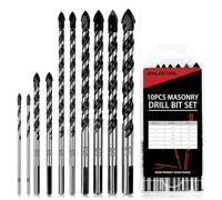 AIMLENTOOL Masonry Drill Bits Set, 10pcs Concrete Drill Bits, 1/8" to 1/2" Multifunction Drill Bit Set with Industrial Strength Carbide Tipped for Brick, Tile, Cement, Ceramic, Glass, Plastic