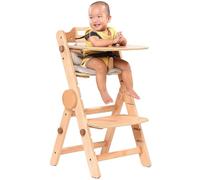AIMOADO Toddler High Chair Wooden, Baby Highchair with Adjustable Tray and Foot Rest, Folding Wood High Chair for Dining, 6 Months up to 300 Lb (Natural)