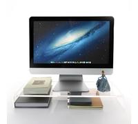 AIMOLLY 20" Crystal Clear Acrylic Monitor Stand Riser - Fits iMac/Printer/TV, Ergonomic 3" Elevation w/Hidden Keyboard Storage, Sl esk Organizer for Home Office