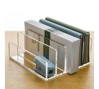 AIMOLLY 5 Compartments Clear Acrylic Mail Holder - Vertical Letter Sorter & Multifunction Desk Organizer for Bills, Documents, Notebooks - Modern Office/Home Envelope File Rack